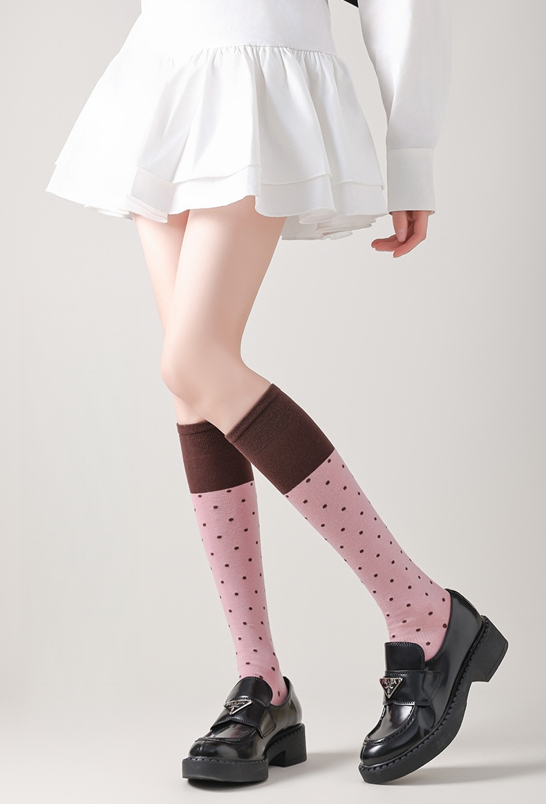 Womens Polka Dot Knee High Socks Fashion Color Matching Sweet Girl Knee Socks